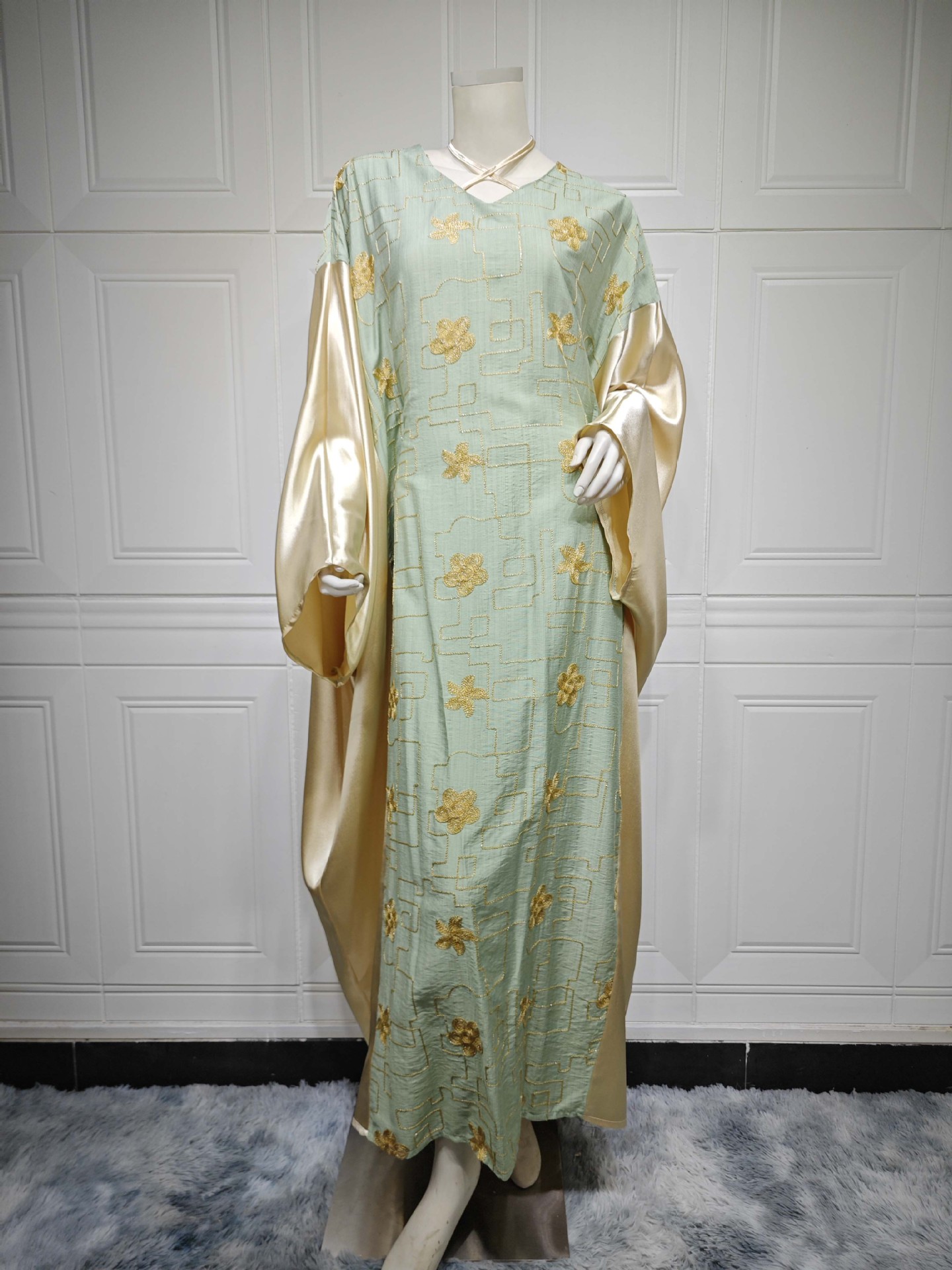 Picture of AB391 Arab Dubai Muslim women's embroidery color matching dress fashion jalabiya foreign trade e-commerce