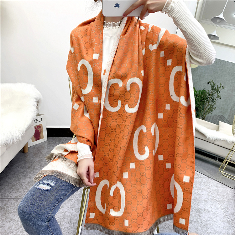 Picture of 2024 New Fashionable Big-Name Versatile Orange High-End Wool Cashmere Shawl Scarf for Women Winter Dual Use