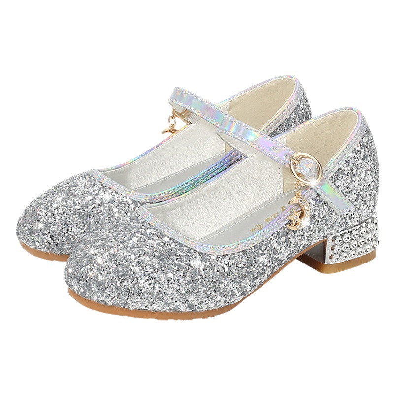 Girls Princess Shoes Dress silver Shoes Crystal Shoes Summer Children High Heels Model Show Shoes Leather Shoes