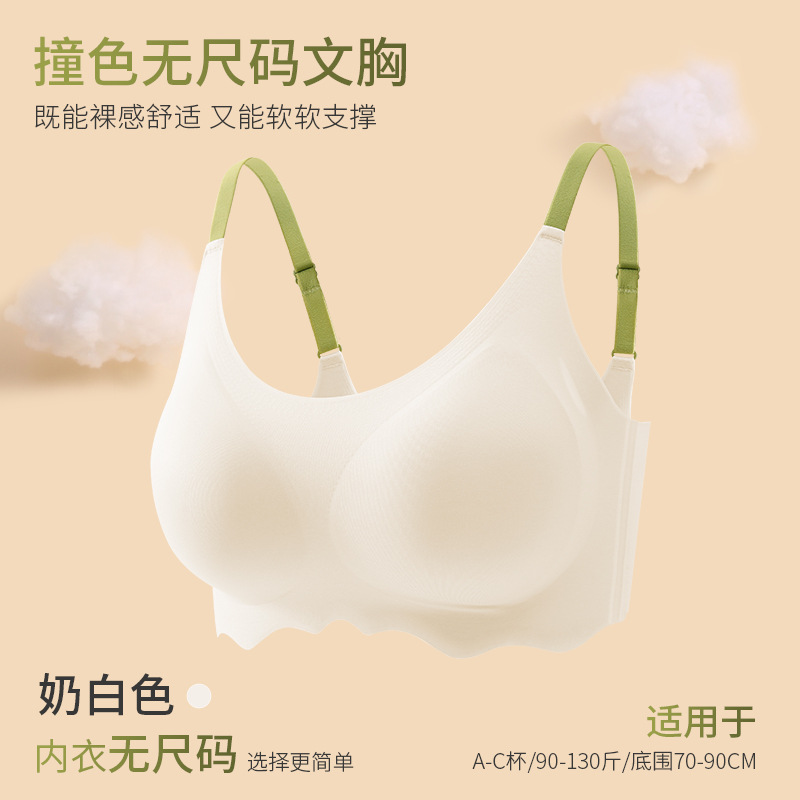 Picture of Non-Sensory Sports Fashion Contrasting Color Size-Free Underwear Women's Seamless Glossy Vest Style Comfortable Side-Cushion Commuter Bra