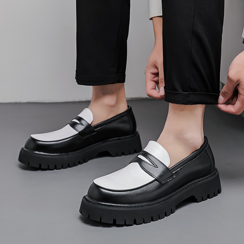Four Seasons Fashionable Thick-Soled Height-Increasing Leather Shoes Cross-Border Large Size Men's Contrasting Color Slip-On Lazy Shoes Outdoor Youth Loafers