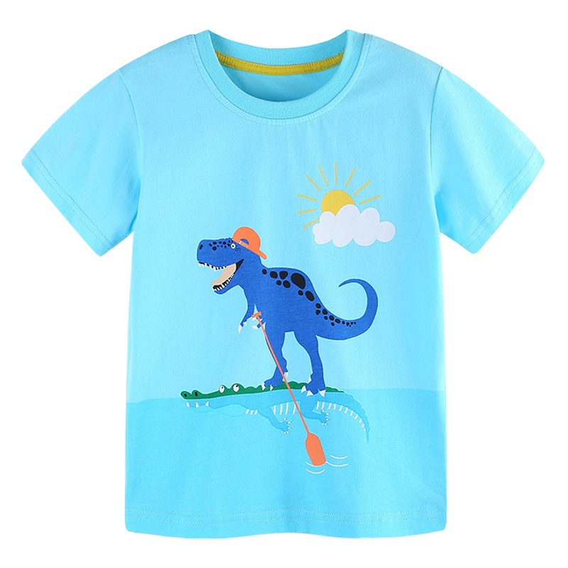 25 Summer New Boys T-shirt European and American Style Cartoon Printed Children's Sweatshirt Children's Cotton Round Neck Top