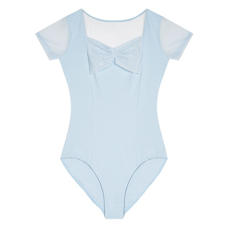 Dance clothes practice clothes women's summer short-sleeved nylon pleated mesh jumpsuit ballet basic training dancing body clothes
