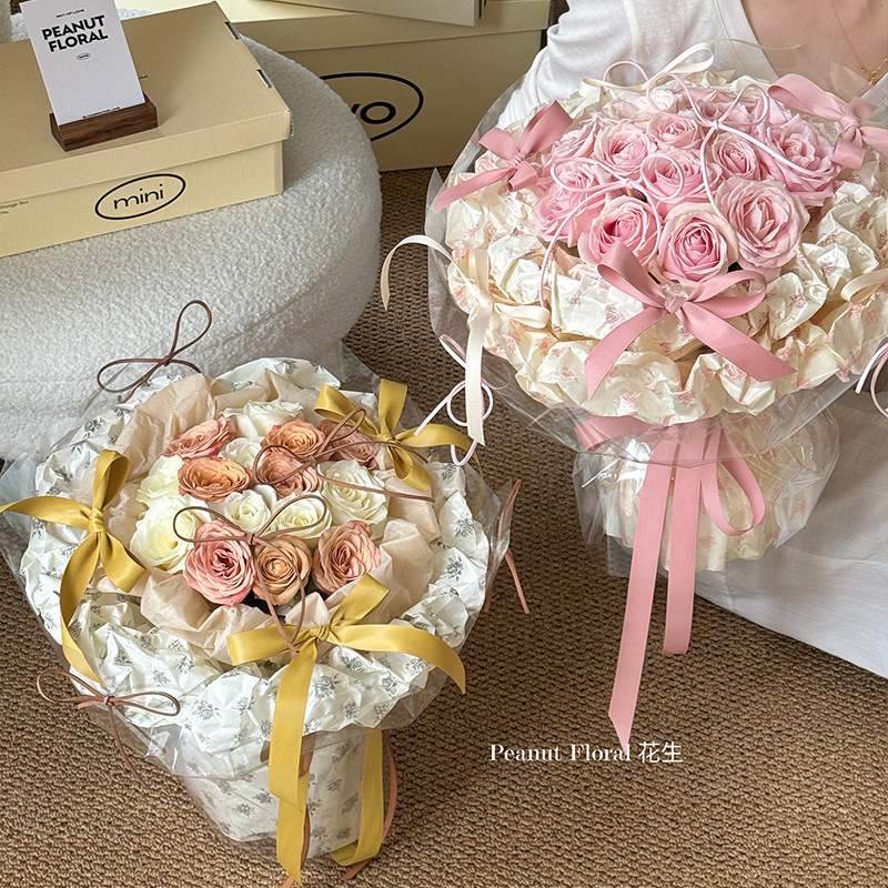 French Romantic Rose Pear Paper Bouquet Packaging Lined Copy Paper Flower Shop Wrapping Paper Floral Packaging Materials