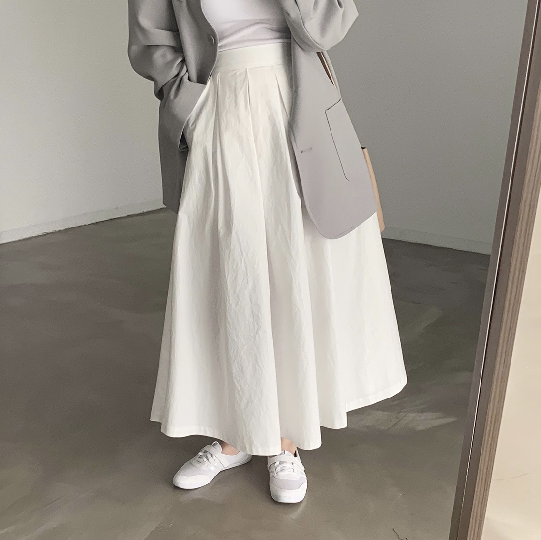 [in stock] South Korea chic new French style simple long cover cross A- line skirt skirt