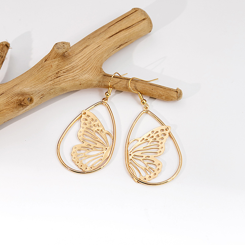 European and American hollow butterfly earrings metal design sense geometric drop earrings retro simple personality earrings wholesale