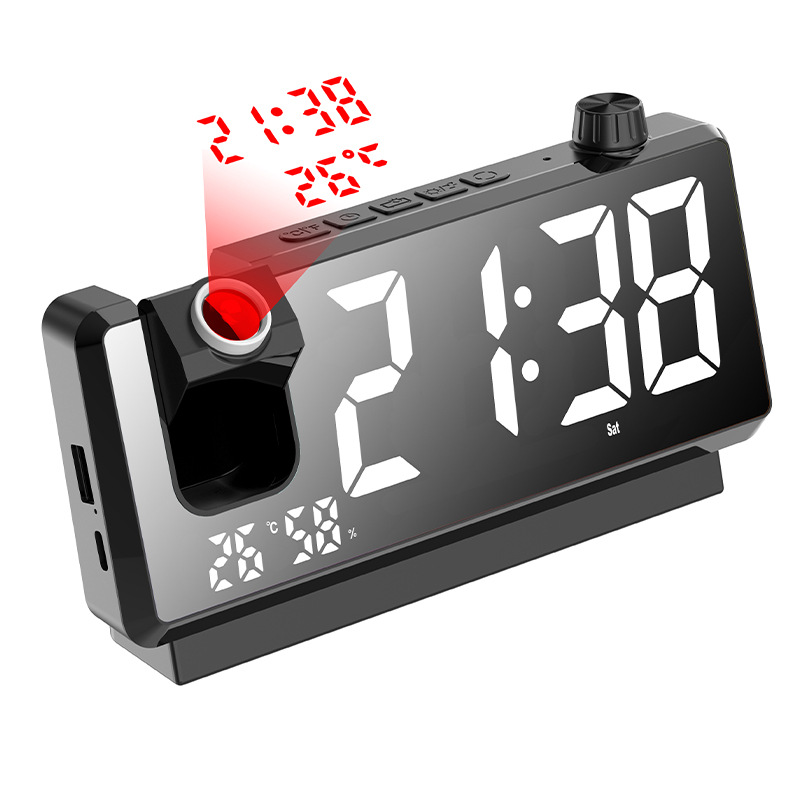 Picture of New Product Temperature Time Dual Projection Alarm Clock Projection Clock Wake-Up Artifact Plastic Mirror Student Projection Alarm Clock