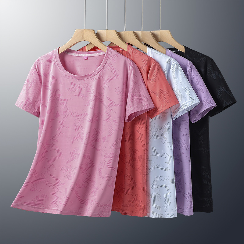 Summer New Outside Ice Silk Short-sleeved Women's Quick-drying Loose Short-sleeved Couple Running Crewneck Women's Group Buying Stall Wholesale