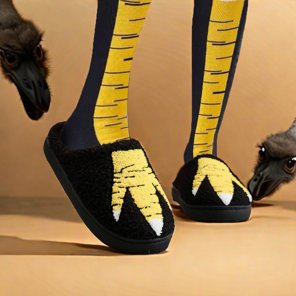 Ostrich Foot Cotton Slippers for Men and Women with Unique Chicken Claw Pattern, Home Couple Slippers for Autumn and Winter, Warm Indoor Thickened Slippers