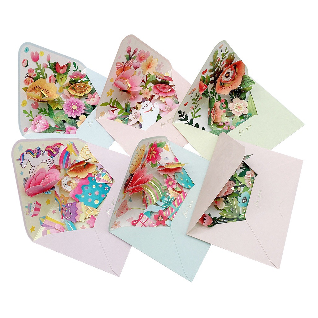 3D Stereo Greeting Card Holiday Universal Cute Card Thank You Envelope Pull-Out Gift Handwritten Message Wholesale