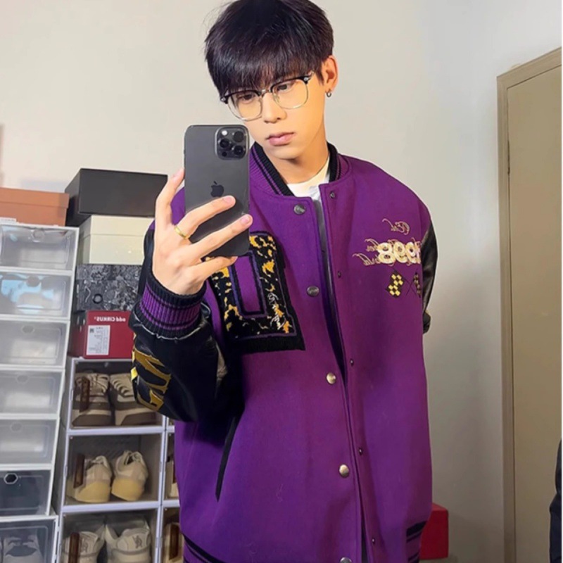 Picture of Cross-Border Purple Baseball Jacket Trendy Brand European and American High Street Hip-Hop Fate Dice Gradient Embroidery Printed Jacket
