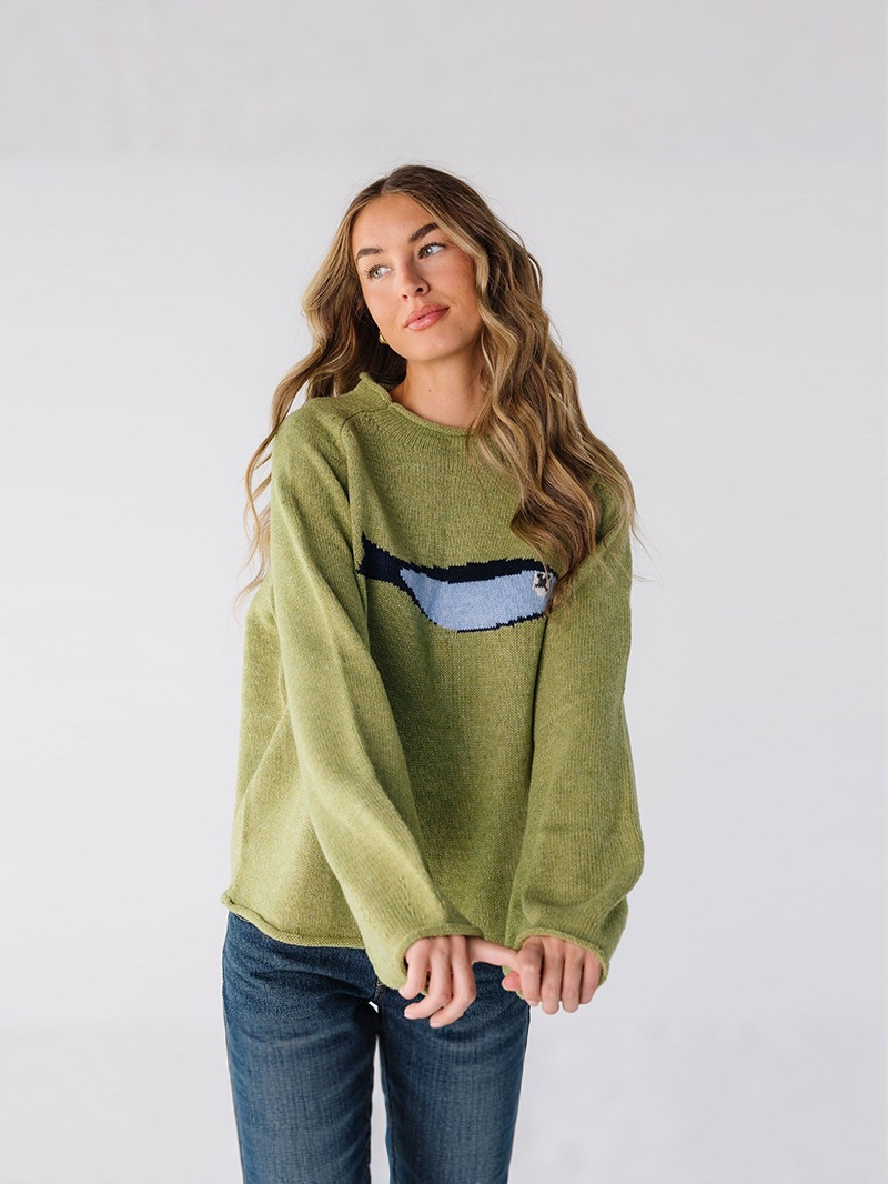 2025 New Versatile Slimming European and American Loose European and American Crucian Carp Print Crew Neck Pullover Sweater Women's Autumn New Casual Top