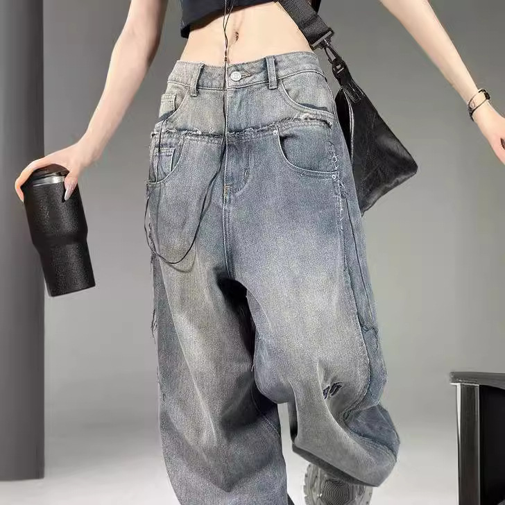 Picture of 2023 Jeans Men's Autumn New High Street American Wide Leg Pants Spring and Autumn Ins Fashionable Brand Loose Straight Pants