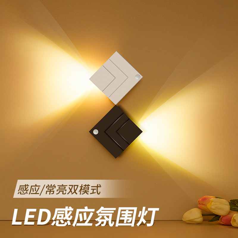 Cross-Border New Rechargeable Smart Led Motion Sensor Night Light, No Wiring Required, Magnetic Indoor Wall Light, Doorplate Light