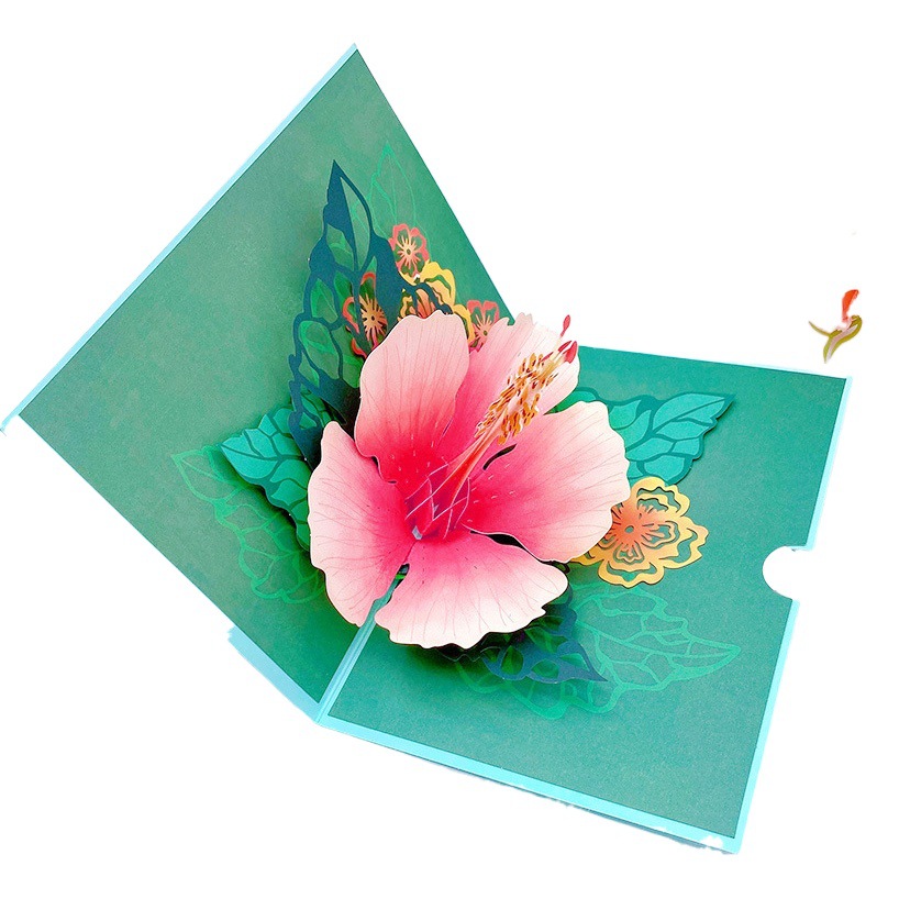 Cross-border 3D greeting card creative flower basket three-dimensional paper carving peony laser gift hollow blessing thank you message