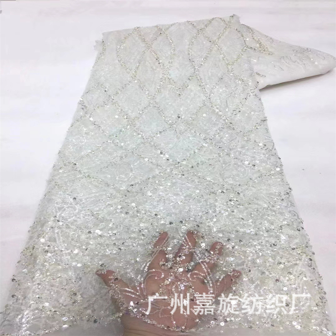 Picture of Colorful Sequin Rhombus Embroidery Fabric African Ethnic Style Mesh Wedding Dress Fashion Dress Embroidered Fabric