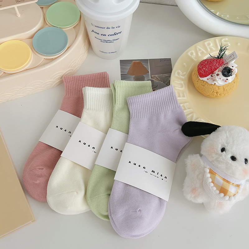 Picture of Solid Color Socks Women's Trendy All-match Boat Socks Macaron Color Short Socks Simple Short Socks Student Sports Socks Cotton Socks
