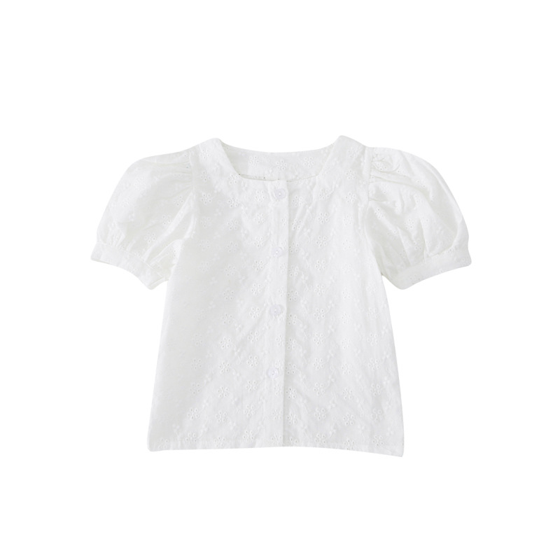 Picture of South Korea girls' white shirt summer new Korean style elegant lightweight breathable baby jacquard shirt little girl top