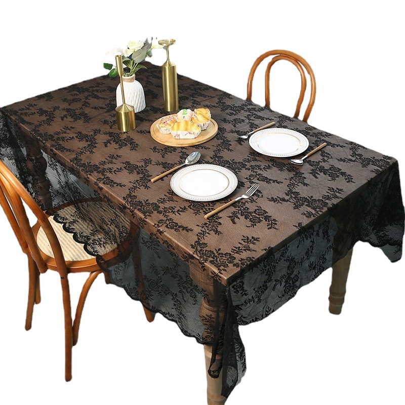 French retro hollow warp knitting white black lace tablecloth household rectangular table mat cover towel wholesale