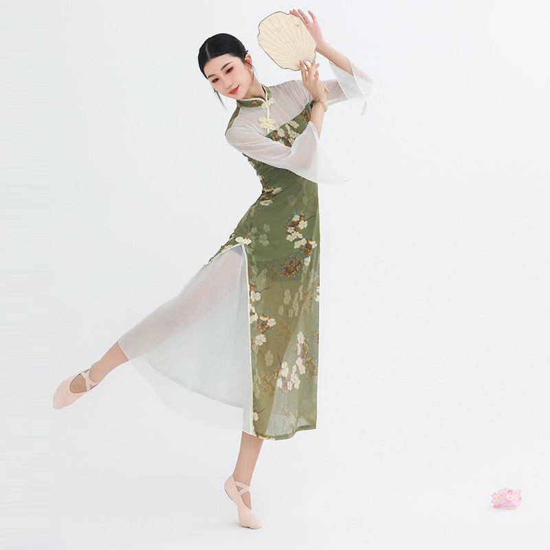 Ancient style cheongsam dance clothes classical dance dance special elastic body rhyme body practice clothes performance clothes elegant female