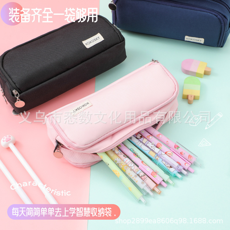 Picture of in stock Double Open Canvas Pencil Bag Wholesale Multi-layer Large Capacity Student Junior High School Student Pencil Case Multifunctional Simple Stationery Bag