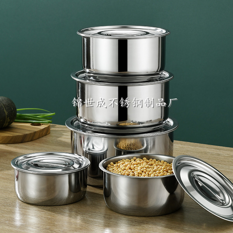 Picture of Stainless steel cooking pot with lid seasonings bowl salad bowl flavor cup steaming soup pot cross-border Southeast Asia three-piece set five-piece set