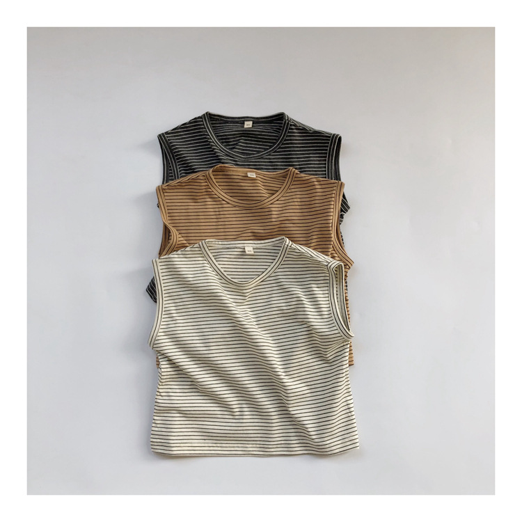 Picture of Korean Style Children's Vest Waistcoat Summer New Baby Boys and Girls Loose Crewneck Striped Knitted Vaistcoat Western Style Waistcoat