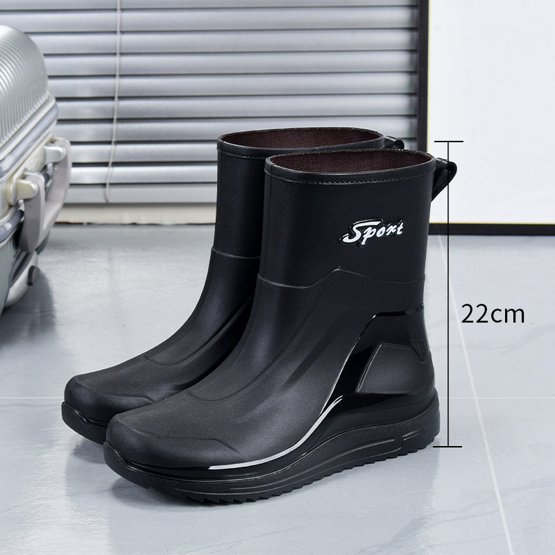 Picture of Fashion mid-barrel rain shoes men's non-slip water shoes warm short barrel rain boots men's bunched water boots wholesale rubber shoes men's cross-border