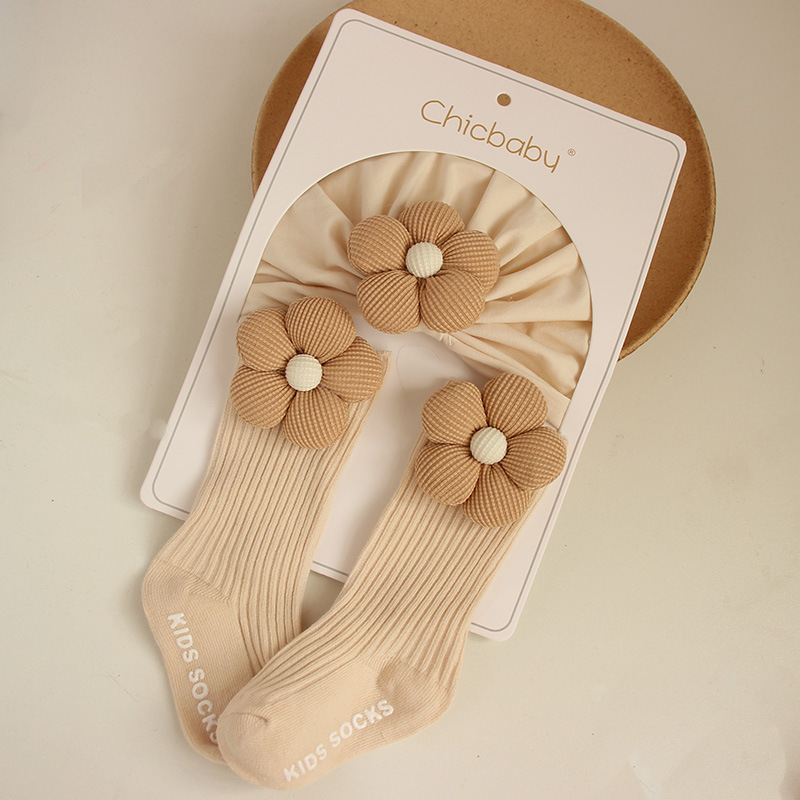 Picture of Cross-border Cute Flower Newborn Baby Fetal Cap Newborn Baby Girl Socks Spring Autumn Summer Hat 0-12 Months