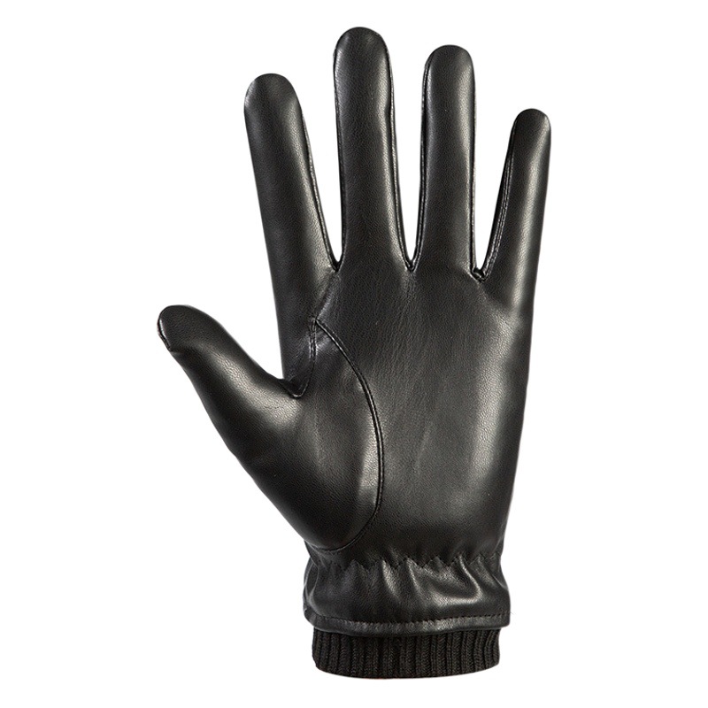 Warm Leather Gloves Men's Pu Touch Screen Gloves Fleece-Lined to Keep Out the Cold While Driving Full-Finger Outdoor Cycling Autumn and Winter Gloves