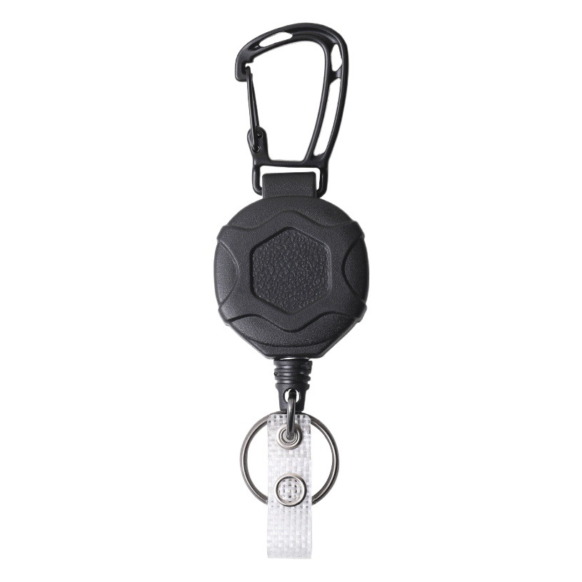 Amazon new anti-lost wire rope keychain black easy-to-pull retractable ABS heavy-duty mountaineering buckle spot