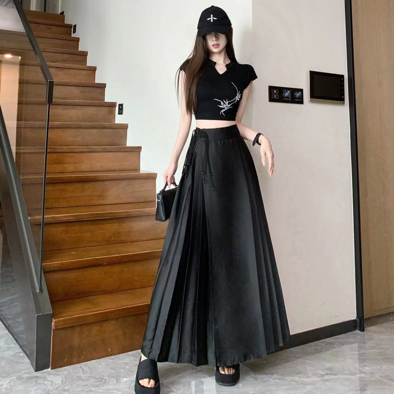 New Chinese-style Buckle Skirt Women's Spring and Summer 2024 New Satin National Style Horse-faced Skirt High Waist Slimming A- line Long Skirt