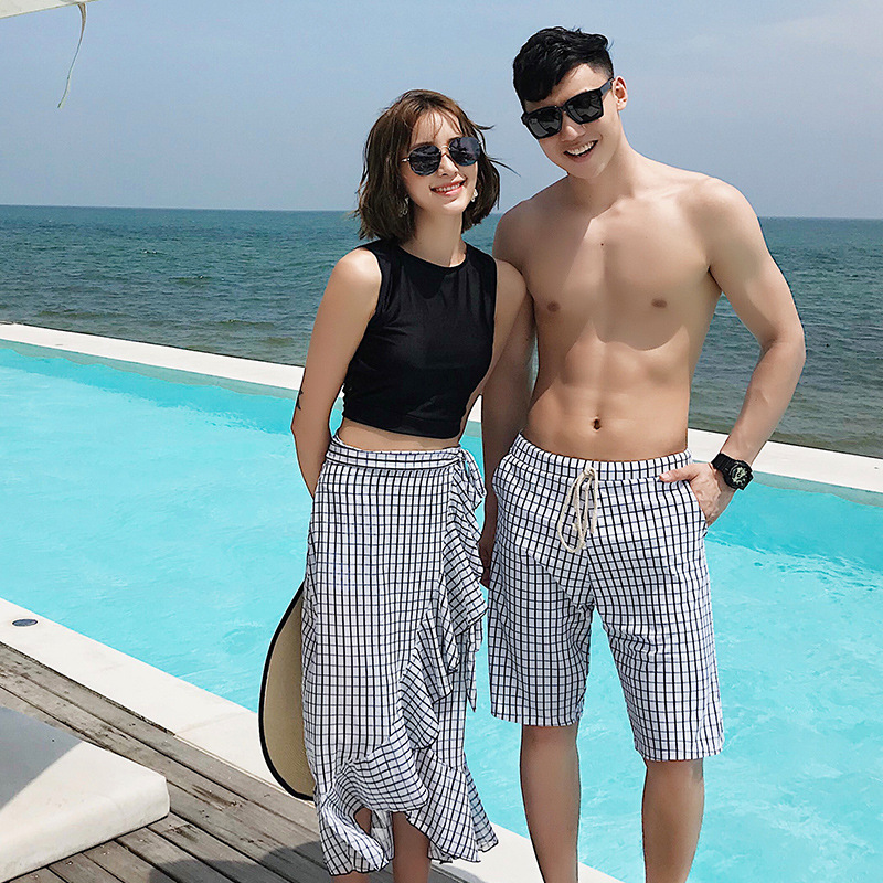 Goddess High Waist Boxers Holiday Couples Swimsuit Three-Piece Slimming Couple Suit Men's Beach Couples Swimsuit