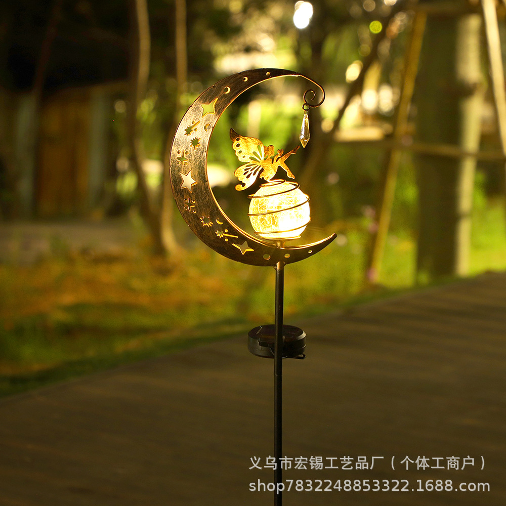 Cross-border Amazon solar moon fairy light cracked glass floor insert lawn garden outdoor courtyard decorative light