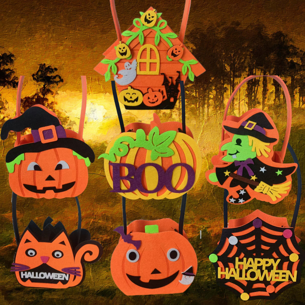Halloween Felt Candy Basket Tote Bag Kidsren's Pumpkin Bag Ghost Festival Decoration Witch Ghost Skeleton Holiday Party