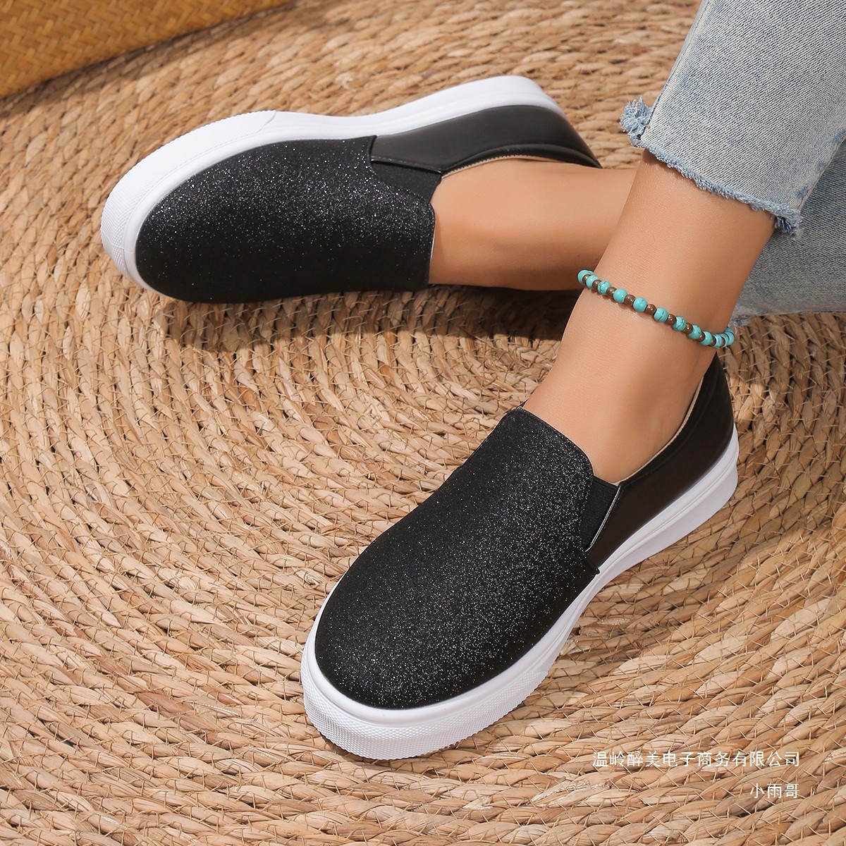 Picture of 2025 Summer New Flat Sequin Low-Top Flat Single Shoes Women's Plus Size Round Toe Elastic Strap Foot Loafer Shoes