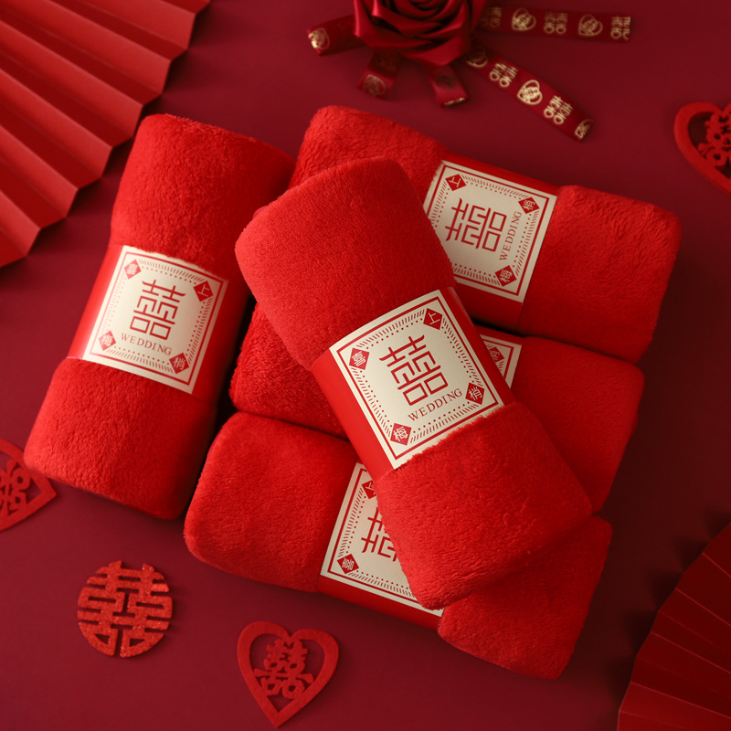 Coral Fleece Wedding Red Towel Wedding Wedding Wedding Gift Towel Happy Character Pearl Bear Couple Red Towel