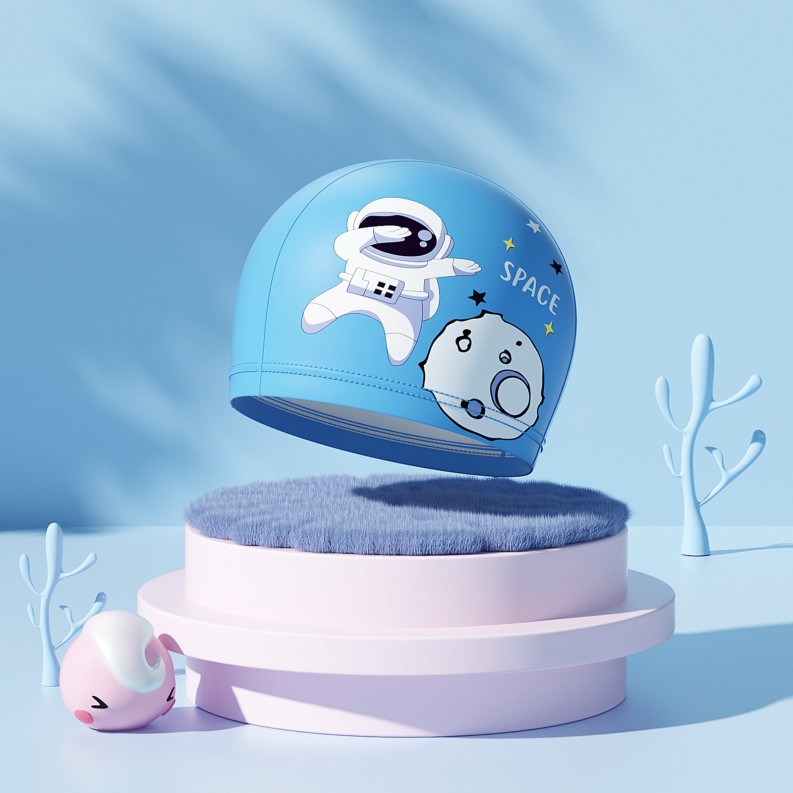 Picture of Youyou Children's Swimming Cap for Boys and Girls, Cartoon Cute Pu Swimming Cap for Girls with Long Hair, Waterproof, Non-Tightening, Cartoon Style Wholesale