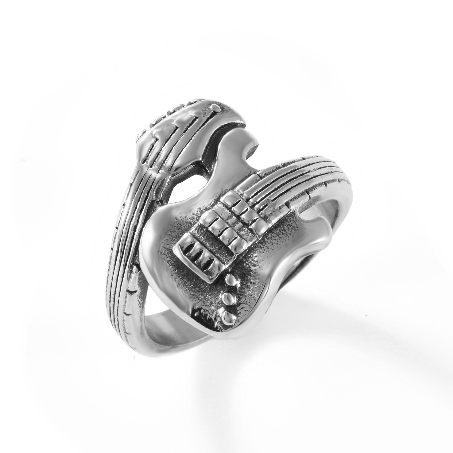 Music Guitar Ring Texture Ring Cross-Border European and American Men's Titanium Steel Glossy Hip-Hop Batch