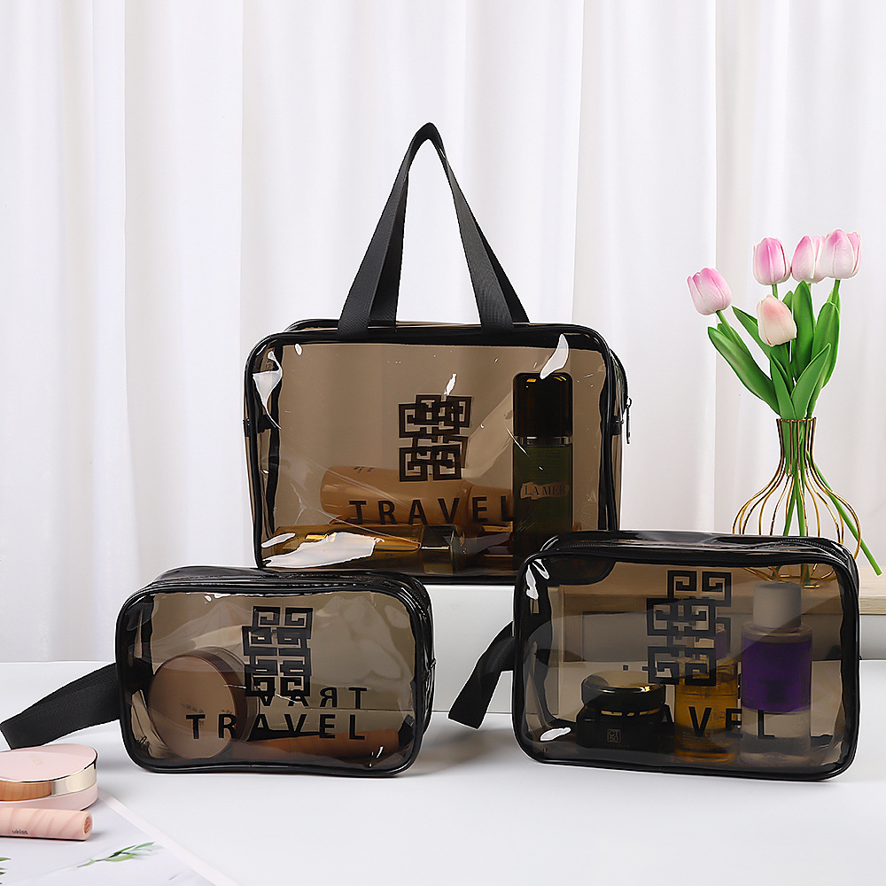 Transparent Cosmetic Bag PVC Waterproof Toiletry Bag Storage Bag Portable Large Capacity Storage Bag Dry and Wet Separate Double Bag