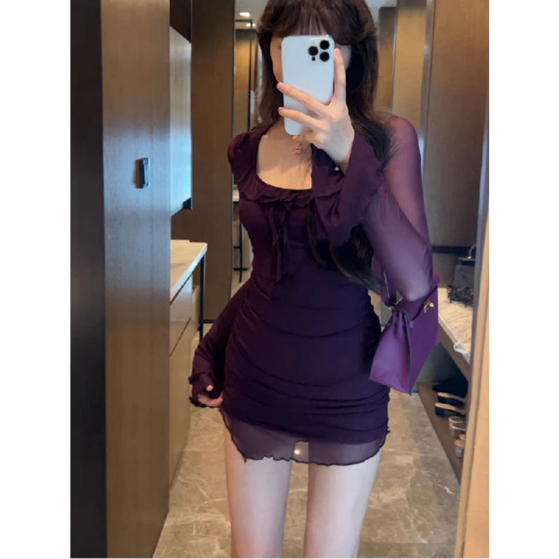 Royal Sister Style High-grade Sexy Spice Girl Figure Slim-fit Hip dress Purple Beautiful Unique Beautiful Small Dress