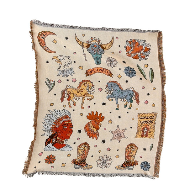 Picture of ins style illustration line blanket camping blanket leisure blanket nap blanket blanket American sofa blanket picnic blanket bed blanket