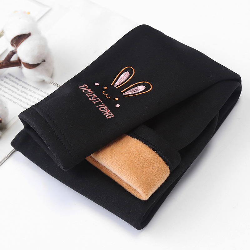 Picture of Children's golden velvet leggings fleece-lined thickened winter outerwear autumn and winter girls' embroidered warm western style cartoon pajama pants
