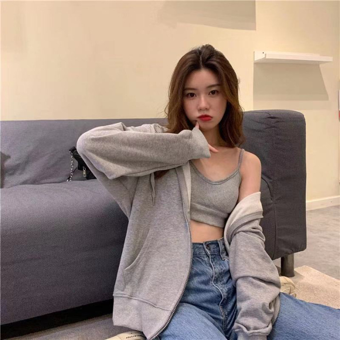 Picture of Fashionable Casual Small Loose Zipper Cardigan Thin Sweater Jacket 2025 Autumn New Easiest for Match Long Sleeve Gray Women