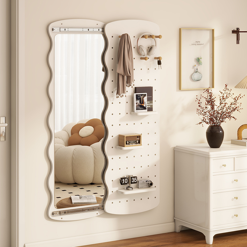Corrugated pegboard dressing mirror, hidden sliding full-length mirror, home use, wall-mounted, entryway fitting mirror