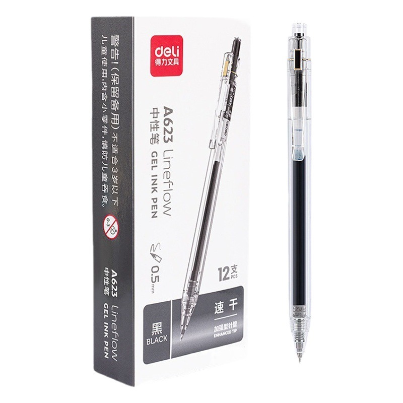 Deli A623 Simple Non-printed Style Junior and Senior High School Students Press Quick-dry Reinforced Needle Tapered Head Brush Pen