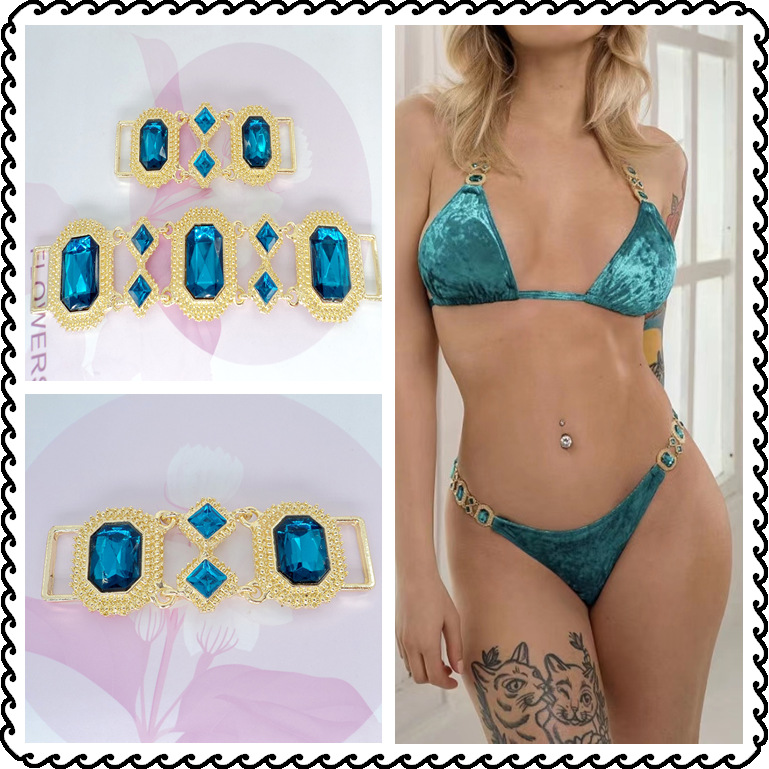 High-end bikini crystal diamond metal chain swimsuit matching shoulder & pants color rhinestone decoration link