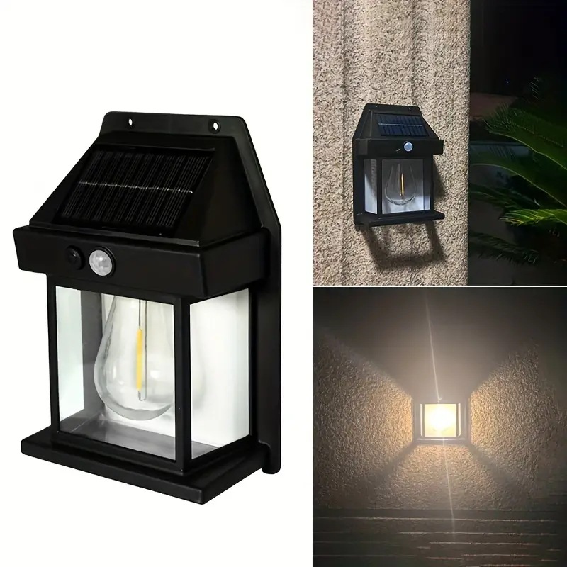 Solar Outdoor Wall Lamp Human Body Induction Three Pattern Double Head Three Head Tungsten Wire Wall Lamp Garden Villa Courtyard Night Light