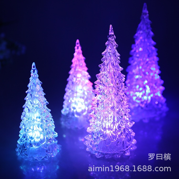 Factory Creative Colorful LED Mini Crystal Christmas Tree 17cm Desktop Luminous Acrylic Tree Flash Christmas Tree
