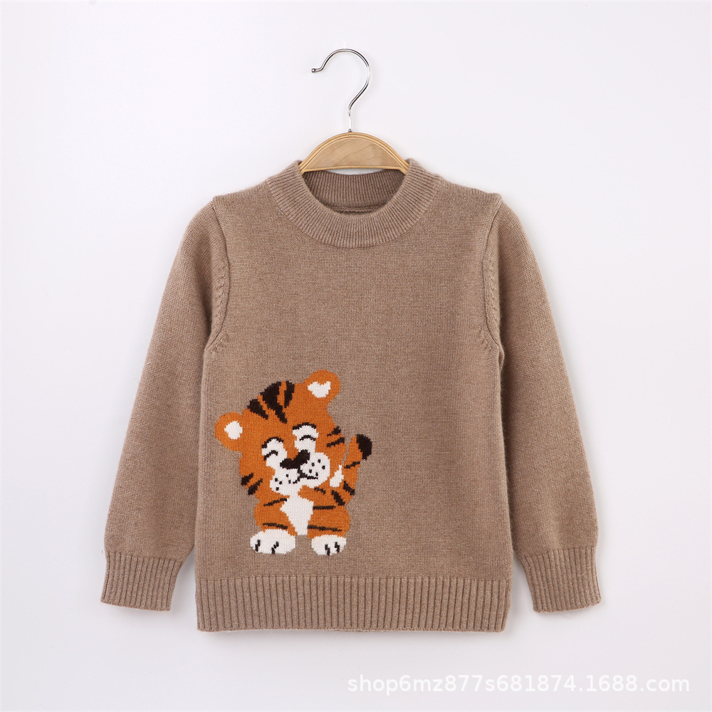 Picture of Factory wholesale children's cashmere sweater Korean version of the high collar cartoon knitted pullover boys baby base sweater girls
